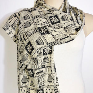 CASCA Black Beige Pattern Silk Scarf